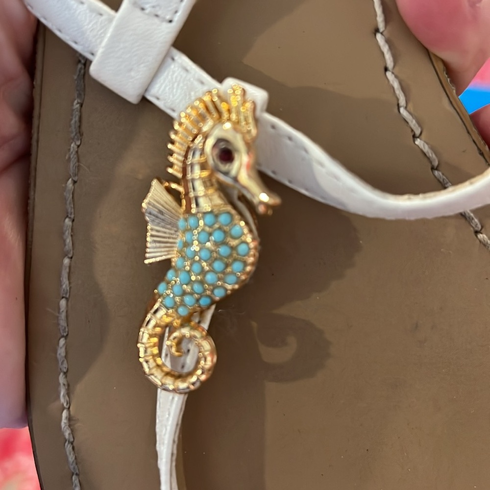 Miss Trish for Target iconic resortwear sandals white with turquoise seahorse